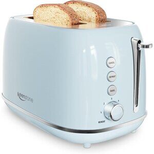 2 Slice Stainless Dark blue Steel Toaster Retro with 6 Bread Shade Settings